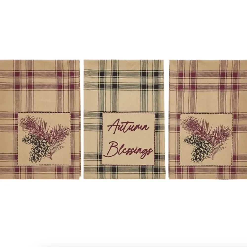 Farmhouse Pine Cone Tea Towel Set Country Kitchen Cottagecore Fall Autumn Bold